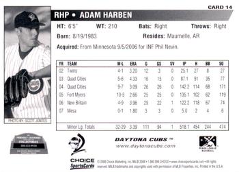 2008 Choice Daytona Cubs #14 Adam Harben Back