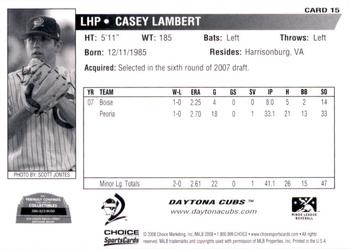 2008 Choice Daytona Cubs #15 Casey Lambert Back