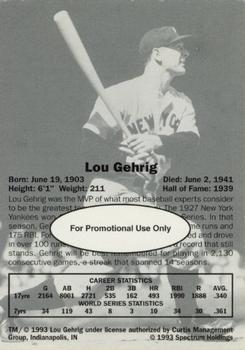 1993 Spectrum HOF II #NNO Lou Gehrig Back