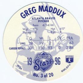 1996 Schwebel's Stars #3 Greg Maddux Back