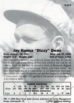 1993 Spectrum HOF I #5 Dizzy Dean Back