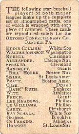 1921 Oxford Confectionery (E253) #NNO George Sisler Back