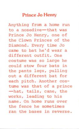 1976 Laughlin Indianapolis Clowns #22 Prince Joe Henry Back