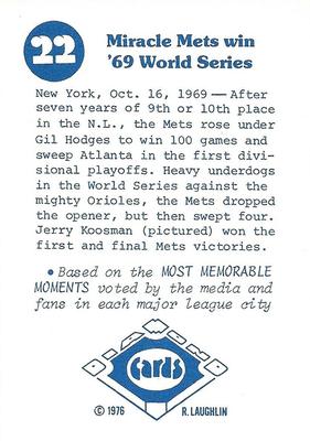 1976 Laughlin Diamond Jubilee #22 Miracle Mets win '69 World Series Back