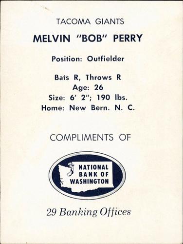1961 National Bank of Washington Tacoma Giants #NNO Bob Perry Back