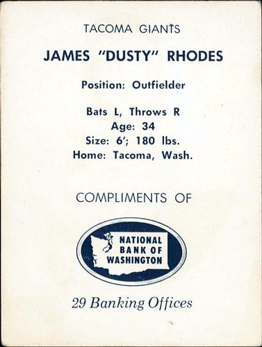 1961 National Bank of Washington Tacoma Giants #NNO James 
