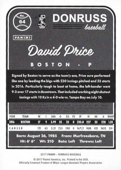 2017 Donruss - Career Stat Line #64 David Price Back
