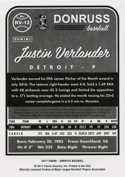 2017 Donruss - Retro Variations 1983 #RV-12 Justin Verlander Back