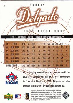 2001 SP Game Bat #7 Carlos Delgado Back