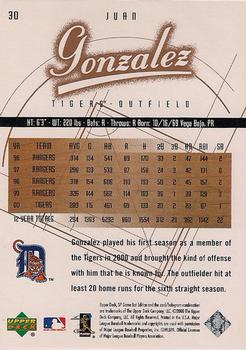 2001 SP Game Bat #30 Juan Gonzalez Back