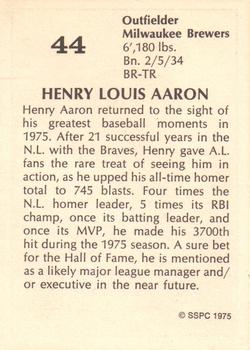 1975 SSPC Samples #NNO Hank Aaron Back