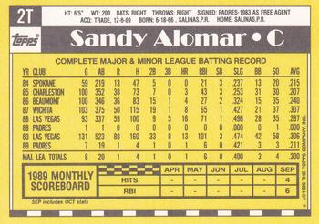 1990 Topps Traded #2T Sandy Alomar Back