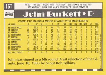 1990 Topps Traded #16T John Burkett Back
