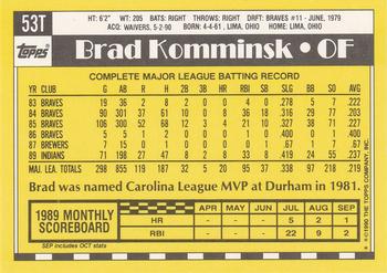 1990 Topps Traded #53T Brad Komminsk Back
