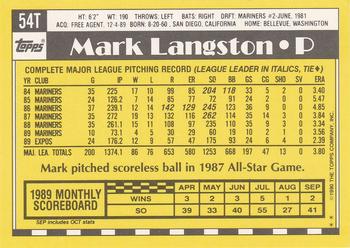 1990 Topps Traded #54T Mark Langston Back