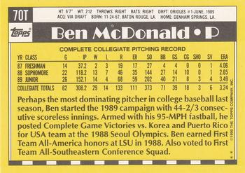 1990 Topps Traded #70T Ben McDonald Back