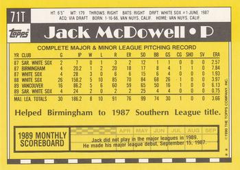1990 Topps Traded #71T Jack McDowell Back