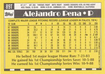 1990 Topps Traded #89T Alejandro Pena Back