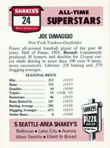 1977 Shakey's Pizza #24 Joe DiMaggio Back