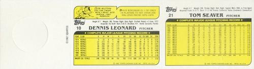 1982 Topps Squirt - Panels 2 Players #10 / 21 Dennis Leonard / Tom Seaver Back