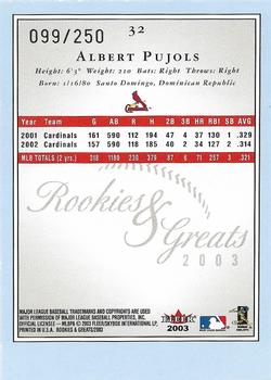 2003 Fleer Rookies & Greats - Blue #32 Albert Pujols Back