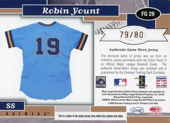 2002 Leaf Certified - Fabric of the Game Base #FG 29 Robin Yount Back