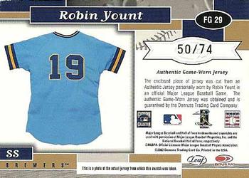 2002 Leaf Certified - Fabric of the Game Debut Year #FG 29 Robin Yount Back
