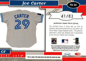 2002 Leaf Certified - Fabric of the Game Debut Year #FG 54 Joe Carter Back