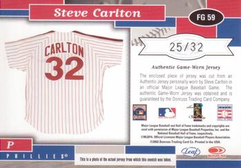 2002 Leaf Certified - Fabric of the Game Jersey Number #FG 59 Steve Carlton Back