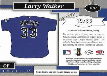 2002 Leaf Certified - Fabric of the Game Jersey Number #FG 97 Larry Walker Back