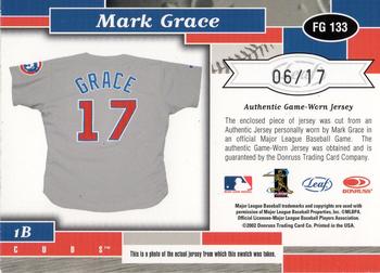 2002 Leaf Certified - Fabric of the Game Jersey Number #FG 133 Mark Grace Back