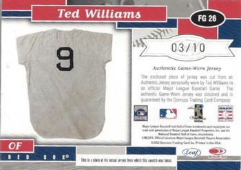 2002 Leaf Certified - Fabric of the Game Position #FG 26 Ted Williams Back