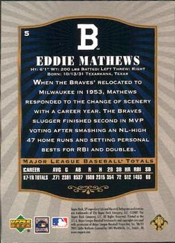 2001 SP Legendary Cuts #5 Eddie Mathews Back