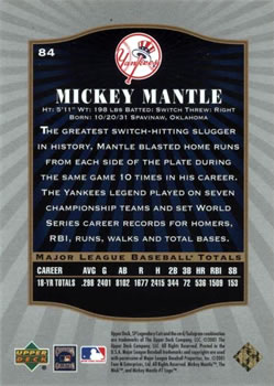 2001 SP Legendary Cuts #84 Mickey Mantle Back