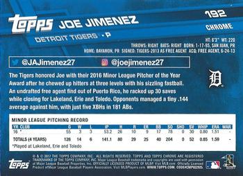 2017 Topps Chrome #192 Joe Jimenez Back
