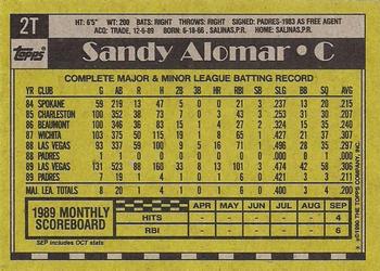 1990 Topps Traded - Gray Card Stock (Pack Version) #2T Sandy Alomar Back