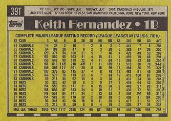 1990 Topps Traded - Gray Card Stock (Pack Version) #39T Keith Hernandez Back