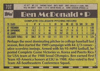 1990 Topps Traded - Gray Card Stock (Pack Version) #70T Ben McDonald Back