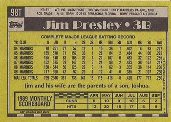 1990 Topps Traded - Gray Card Stock (Pack Version) #98T Jim Presley Back