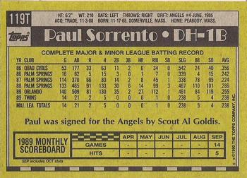 1990 Topps Traded - Gray Card Stock (Pack Version) #119T Paul Sorrento Back