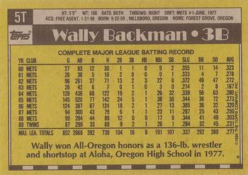 1990 Topps Traded - Gray Card Stock (Pack Version) #5T Wally Backman Back