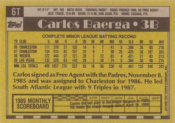1990 Topps Traded - Gray Card Stock (Pack Version) #6T Carlos Baerga Back