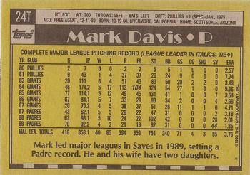 1990 Topps Traded - Gray Card Stock (Pack Version) #24T Mark Davis Back
