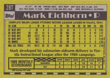 1990 Topps Traded - Gray Card Stock (Pack Version) #28T Mark Eichhorn Back