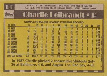 1990 Topps Traded - Gray Card Stock (Pack Version) #60T Charlie Leibrandt Back