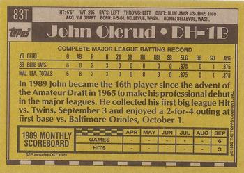 1990 Topps Traded - Gray Card Stock (Pack Version) #83T John Olerud Back