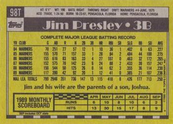 1990 Topps Traded - Gray Card Stock (Pack Version) #98T Jim Presley Back
