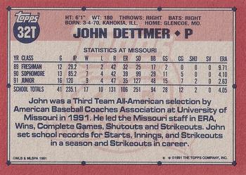 1991 Topps Traded - Gray Card Stock (Pack Version) #32T John Dettmer Back
