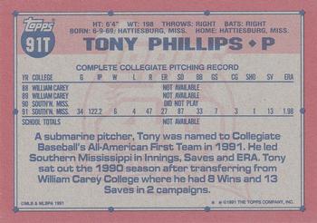 1991 Topps Traded - Gray Card Stock (Pack Version) #91T Tony Phillips Back