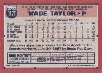 1991 Topps Traded - Gray Card Stock (Pack Version) #117T Wade Taylor Back